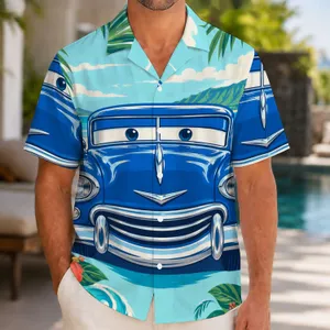 Vintage Blue Race Car Face for Halloween Cosplay and Classic Racing Fans and Auto Lovers Hawaiian Shirt