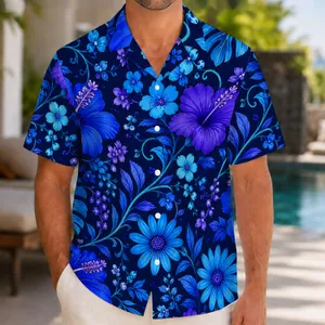 Midnight Blue Purple Floral Garden For Resort Vacations, Island Getaways, And Cruises Hawaiian Shirt