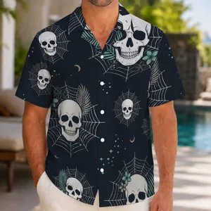 Gothic Skull Web Motifs for Dark Beach Nights and Alternative Holiday Gatherings Hawaiian Shirt