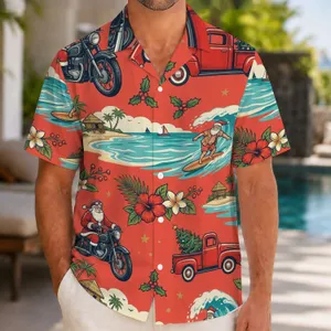 Santa Motorcycle Holiday Island Adventure Men's Christmas Vacation Gift For Riders Hawaiian Shirt