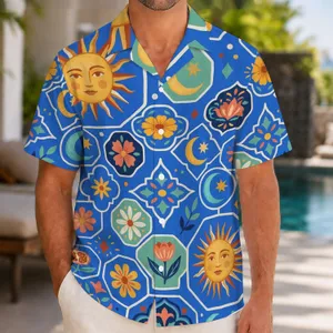 Mediterranean Mosaic Sun and Floral Motifs for Resort Travel and Summer Gatherings Hawaiian Shirt