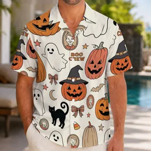 Cute Ghost Pumpkin Halloween Celebration Outfit for Spooky Season Party Lovers and Families Hawaiian Shirt