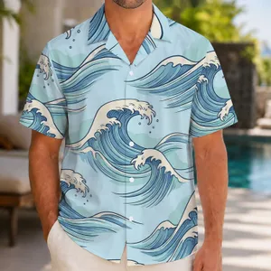 Blue Ukiyo-E Ocean Waves for Coastal Getaways, Beach Days, And Relaxed Island Weekends Hawaiian Shirt