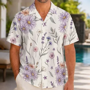 Lavender Wildflower Garden For Wedding Getaways, Island Vacations And Summer Style Hawaiian Shirt
