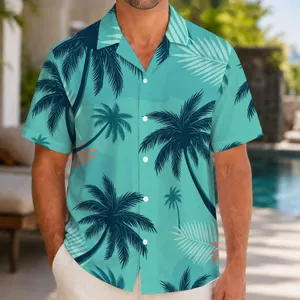 Retro Turquoise Palm Trees for Beach Vacations and Sunset Resort Getaways for Him Hawaiian Shirt