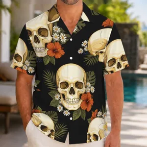 Skull Floral Aloha Motif for Tropical Vacations and Bold Gothic Summer Style Lovers Hawaiian Shirt