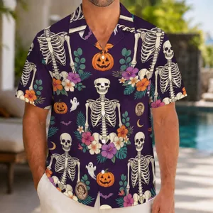 Skeleton Floral Halloween Celebration Outfit for Couples, Friends, and Family Gatherings Hawaiian Shirt