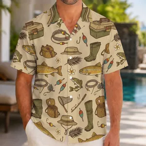 Vintage Fishing Gear And Bass Motifs For Summer Lake Trips, Anglers And Outdoorsmen Hawaiian Shirt