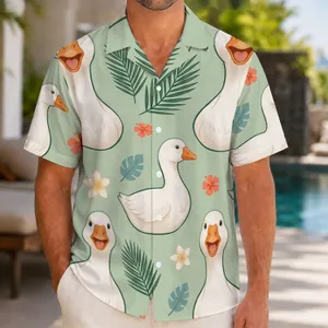 Cheerful White Goose Faces for Sunny Vacation Days and Farm Getaways, Men Women Youth Hawaiian Shirt