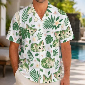Leaf-Eared Kittens in a Green Garden for Cheerful Summer Beach Days and Cat Lovers Hawaiian Shirt