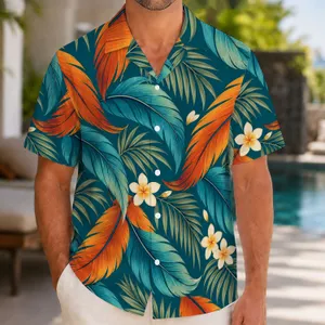 Orange-Crest Rooster Feather Motif for Halloween Costume Parties and Tropical Getaways Hawaiian Shirt