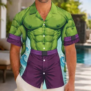 Green Muscle Hero Costume for Halloween Parties and Tropical Getaways for Adult Fans Hawaiian Shirt