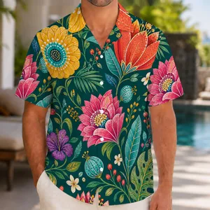 Teal Folk Botanical Blooms for Tropical Vacations, Garden Parties, and Resort Days Hawaiian Shirt