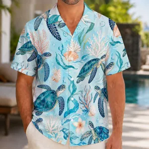 Blue Sea Turtle Ocean Life for Coastal Vacations and Island Adventures for Men's Style Hawaiian Shirt