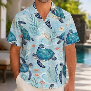 Blue Sea Turtle Ocean Scene For Coastal Vacations, Beach Trips, And Island Style Hawaiian Shirt
