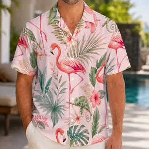 Flamingo Chameleon Tropical Garden Escape For Resort Days And Island Getaways For Women Hawaiian Shirt
