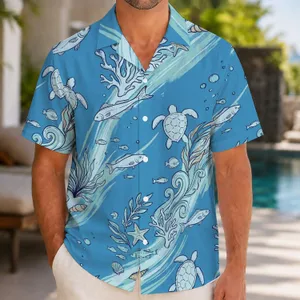 Blue Ocean Turtles, Coral And Waves For Island Getaways And Coastal Weekends For Men Hawaiian Shirt