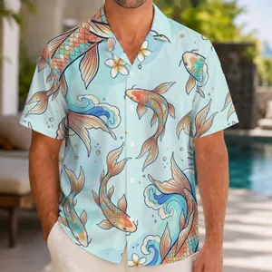 Colorful Koi Fish and Ocean Waves for Beach Getaways and Resort Days Hawaiian Shirt