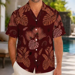 Oxblood Tropical Foliage for Island Getaways, Cruises, and Evening Resort Style Wear Hawaiian Shirt