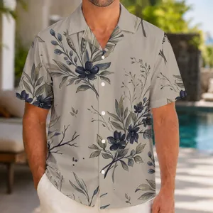 Taupe Botanical Branches And Indigo Foliage For Resort Evenings And Coastal Getaways Hawaiian Shirt