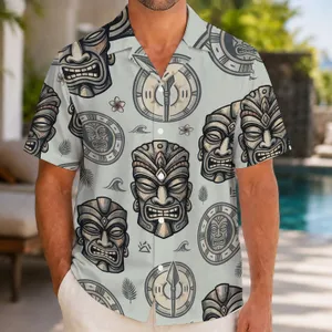 Vintage Polynesian Guardian Totem Symbols for Island Getaways and Resort Wear Men Hawaiian Shirt
