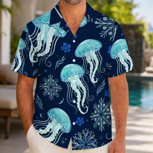 Blue Jellyfish Ocean Motifs for Coastal Vacations, Beach Escapes, and Resort Days Hawaiian Shirt