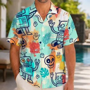Graffiti Robots And Skull Faces For Festival Travel Style Streetwear Fans And Artists Hawaiian Shirt