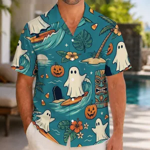 Ghost Surfing Pumpkin Beach Scene For Halloween Vacations And Spooky Island Getaways Hawaiian Shirt