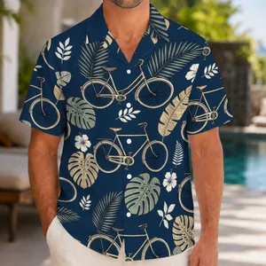 Vintage Bicycle Tropical Leaves for Beach Vacations and Cycling Adventures for Men Hawaiian Shirt