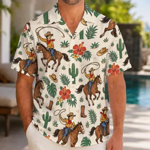 Hawaiian Cowboy Toy Figures and Desert Trail Accents for Sunny Summer Island Escapes Hawaiian Shirt