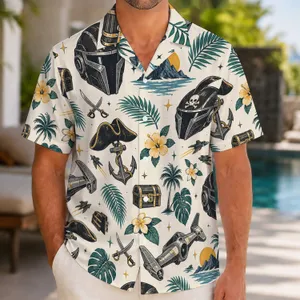 Cosmic Pirate Helmets and Starships for Tropical Cruises and Relaxed Island Getaways Hawaiian Shirt
