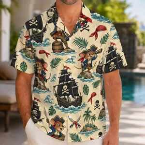 Pirate Ships and Buccaneer Skulls for Sunny Coastal Getaways and Island Adventures Hawaiian Shirt