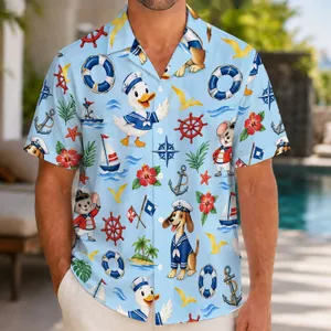 Watercolor Nautical Animal Motifs For Family Cruise Getaways And Sunny Seaside Holidays Hawaiian Shirt