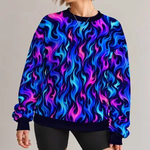 Neon Blue And Magenta Flames For Concert Nights And Bold Streetwear All-over Print Knitted Sweater