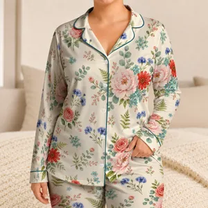 Blush Peony Blooms for Holiday Spring Evenings, Cozy Bedtime, Cottagecore Travel, Girls Satin Pajamas Set