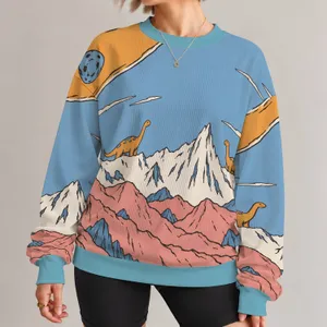 Playful Dinosaur Mountain Scene for Casual Fall Adventures and Relaxed Weekend Wear All-over Print Knitted Sweater