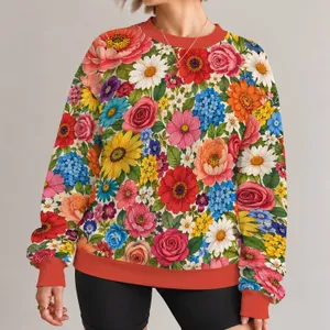 Colorful Crochet-Style Flowers for Spring Outings and Creative Everyday Looks All-over Print Knitted Sweater