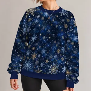 Golden Snowflakes on Midnight Blue for Cozy Winter Holiday Celebrations All-over Print Knitted Sweater