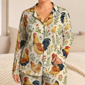 Rooster And Hen Farmhouse Motif For Spring Summer Gifts For Kids And Toddlers Home Satin Pajamas Set