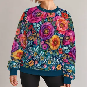 Teal Floral Garden Motifs for Colorful Spring Outings and Creative Everyday Style All-over Print Knitted Sweater
