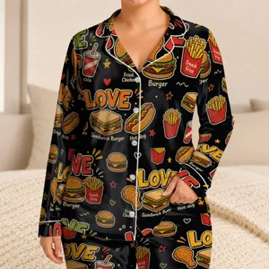 Retro Pop Art Food Collage For Cozy Nights, Teen Gift For Guys And Girls At Home Satin Pajamas Set