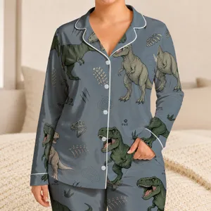 Youth Dinosaur Motif For Cozy Adventure Nights And Teen Gift Ideas In Cool Blue Gray Satin Pajamas Set