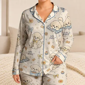 Kawaii Puppy Cozy Night Gift For Dog Lovers, Teens, And Home Lounging Weekend Unwind Satin Pajamas Set