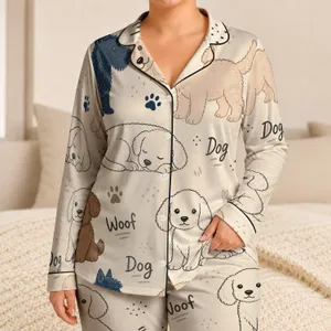 Playful Dog Motif For Cozy Bedtime, Relaxed Home Days, And Gift Giving For Women Satin Pajamas Set