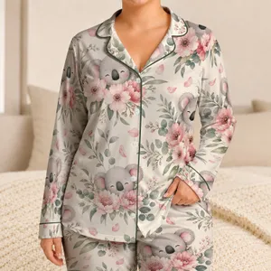 Sleepy Koala Blooms For Cozy Spring Nights And Gentle Home Relaxation For Women At Home Satin Pajamas Set