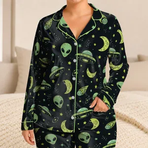 Retro Alien Moon Lounge For Cozy Nights And Lazy Weekends At Home For Space Lovers Satin Pajamas Set