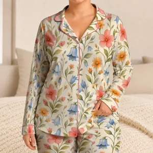 Soft Watercolor Blossoms for Cozy Gift Giving, Relaxed Evenings for Women Year Round Satin Pajamas Set
