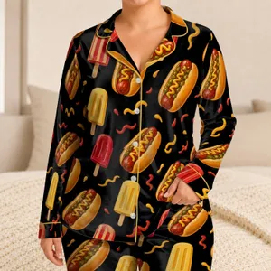 Retro Hot Dog And Popsicle Lounge Look For Summer Nights And Cozy Evenings At Home Satin Pajamas Set