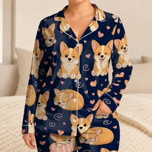 Cute Corgi Sleepy Bedtime Style For Cozy Lounging For Dog Lovers And Women Alike Satin Pajamas Set