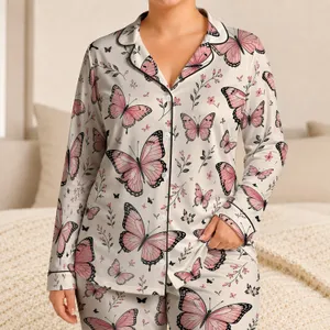 Ivory Blush Butterfly Lounge Gift For Women And Cozy Evening Routines At Home Wear Satin Pajamas Set